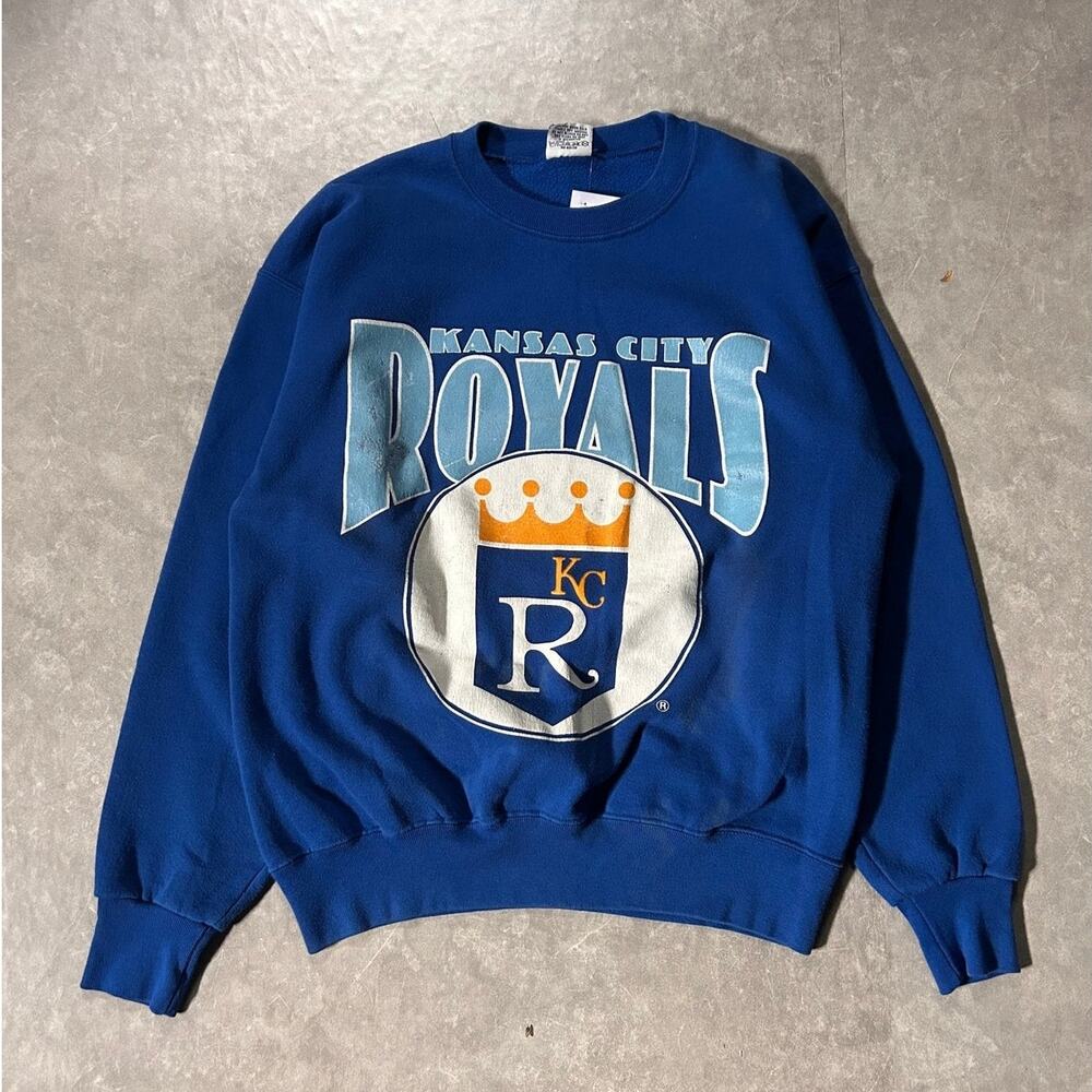 90's Vintage Kansas City Royals Big Print Blue Crewneck -XL